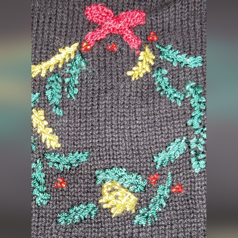 #268 Festive Black Cardigan with Holiday Embroidery,sze. XL - Picture 15 of 16